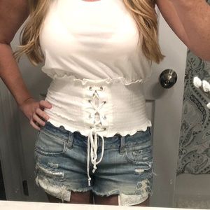 NWOT white lace up top